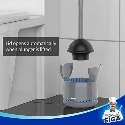 MR.SIGA Toilet Plunger with Holder, Heavy Duty Plunger with Sturdy Handle for Toilet Cleaning, Gray - color: Gray