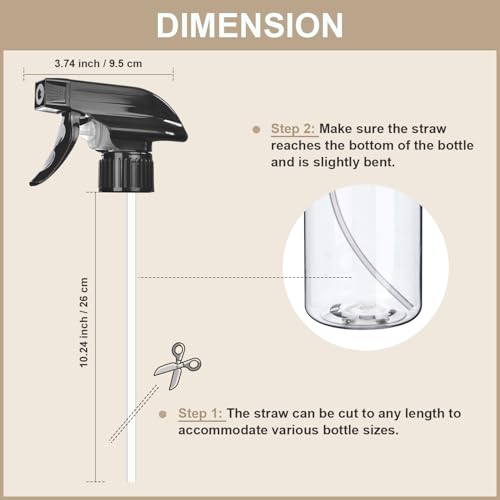 6 Pack Spray Bottle Nozzle Replacement, Universal Spray Tops, Mist & Stream Sprayer for 16oz 24oz 32oz Bottles, Mister Head Part w/ 10.2 Inch Tube for Cleaning Solutions, Plants, Hair, Essential Oils