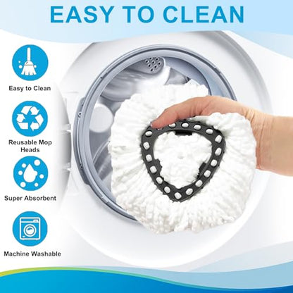 Mop Head Replacement for O Cedar, Spin Mop Replacement Head for Ocedar Easywring 1 Tank System, Mop Heads Includeds 6 Mop Replacement Heads, 1 Spin Scrub Brush & 1 Base, White - color: White