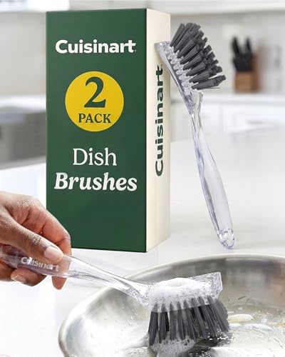 Cuisinart Dish Brush with Handle 2 Pack – Kitchen Scrub Brush for Dishes, Pots & Pans, Non-Scratch Dish Scrubber, Firm Bristles for Sink & Cookware, Comfortable Grip for Everyday Cleaning - color: Rectangular- Dark Gray