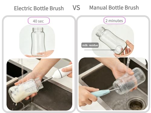 Electric Bottle Cleaner Pro, 11 in 1 Baby Bottle Brush with Drying Rack, Sponge Brush, Silicon Brush, Formula Mixer, Nipple Brush, Soap Dispenser, Microfiber Cleaning Cloth Included