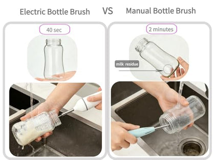 Electric Bottle Cleaner Pro, 11 in 1 Baby Bottle Brush with Drying Rack, Sponge Brush, Silicon Brush, Formula Mixer, Nipple Brush, Soap Dispenser, Microfiber Cleaning Cloth Included