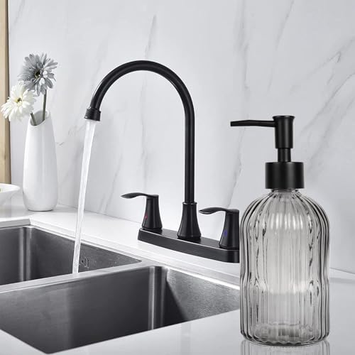 14Oz Black Pump Glass Soap Dispenser, Gray Stripe Countertop Refillable Liquid Bottle Hand Dish Lotion Dispenser with Plastic Pump, for Kitchen, Bathroom - color: Gray
