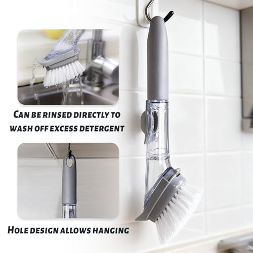 Dish Brush,Dish Scrubber with Soap Dispenser Dish Wand Kitchen Brushes for Dishes Includes Three Brush Heads