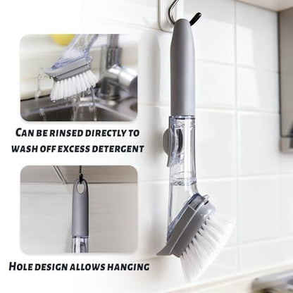 Dish Brush,Dish Scrubber with Soap Dispenser Dish Wand Kitchen Brushes for Dishes Includes Three Brush Heads