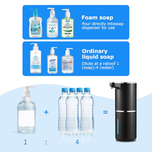 Automatic Foaming Soap Dispenser,Touchless Soap Dispenser with 4 Adjustable Foam Levels,Wall Mounted and USB Rechargeable,12.8oz Large Capacity for Bathroom,Kitchen Sink,Dish Soap(Black)