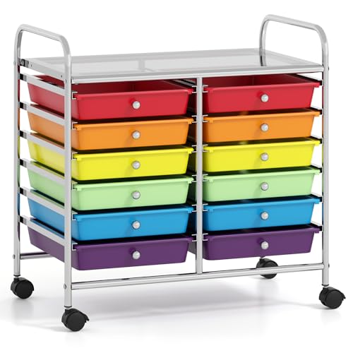 GOFLAME 12-Drawer Rolling Storage Cart, Multifunctional Art Craft Organizer Cart, Mobile Utility Storage Cart with Removable Drawers & Lockable Wheels, Craft Cart for Home Office School, Multicolored - color: Multicolored, size: 12-Drawer