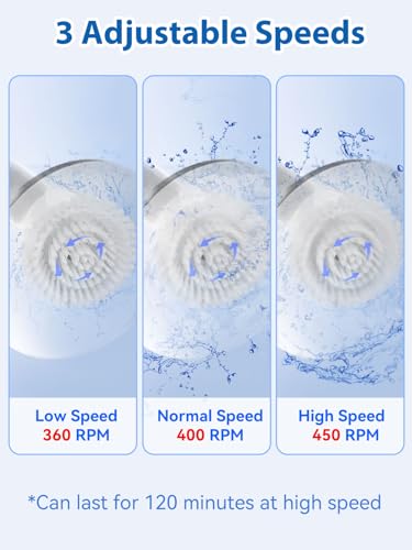 Electric Spin Scrubber for Bathroom,Shower Cleaning Brush,Cordless Shower Scrubber with 8 Replaceable Brush Heads and Adjustable Extension Handle,3 Adjustable Speeds for Kitchen Car, White
