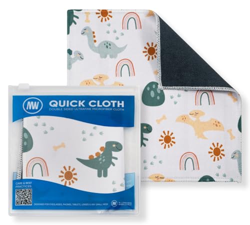 Microfiber Wholesale Quick Cloth Glasses Cleaning Cloths–8x8 Dinosaurs 1-Pack with Case | Double-Sided Lens Cleaner for Eyeglasses, Camera, Screens & Glass | Reusable Microfiber Glass Polishing Cloths - color: Dinosaurs, size: 8"x8"