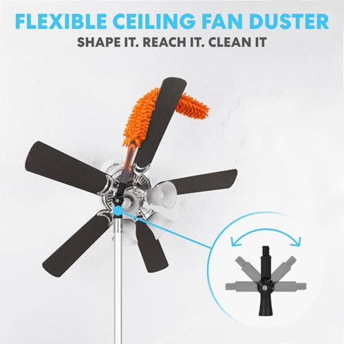 Simpli-Magic 20 Foot High Ceiling Duster Kit with 5-12ft Heavy Duty Extension Pole,High Reach Duster for Cleaning,Microfiber Feather Duster,Cobweb & Ceiling Fan Duster,Window Squeegee & Cleaner,Orange - color: Orange
