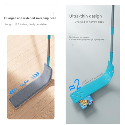 2026 Upgraded Retractable Gap Dust Cleaner, Flat Duster with Extension Pole (60in), Gap Mop for Under Appliances, Under Fridge Cleaning Tool, with 4 Microfiber Duster Cloths