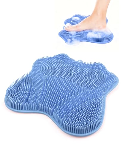 Silicone Foot Scrubber Mat for Shower Bath Foot and Back, Shower Feet Brush Pad with Wall-Mounted Suction Cups (Blue) - color: Blue
