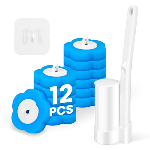 Disposable Toilet Brush, Extended Handle with 12 Cleaner Refills Toilet Brush for Toilet Bowl Cleaners, Bathroom Cleaning - size: 1 Brush+12 Refills