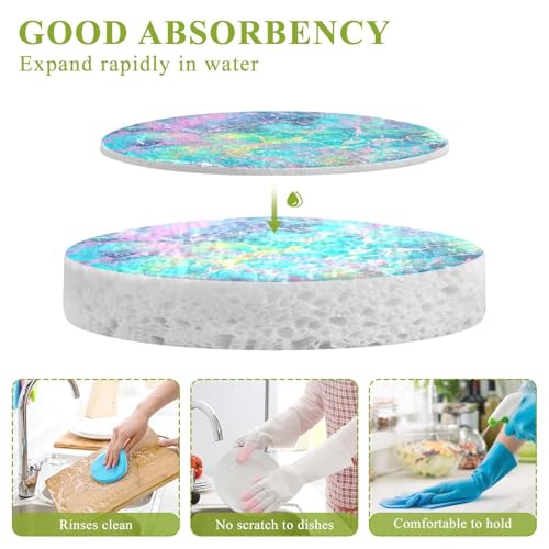 YETTASBIN Marble 3PCS Wood Pulp Scrub Sponges, Reusable Absorbent Household Cleaning Sponge Non-Scratch Kitchen Dish Sponges, Multi-Surface Safe Scrubber for Nonstick Pans, Pots