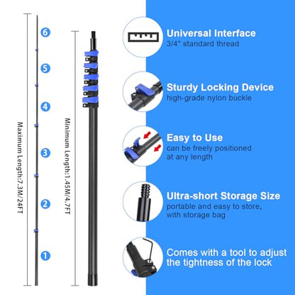 30 Foot High Ceiling Duster Kits with 4.7-24 FT Carbon Fiber Extension Pole, Feather Duster, Cobweb Duster, Ceiling Fan Duster, Window Squeegee & Cleaner with Pole 24 Ft