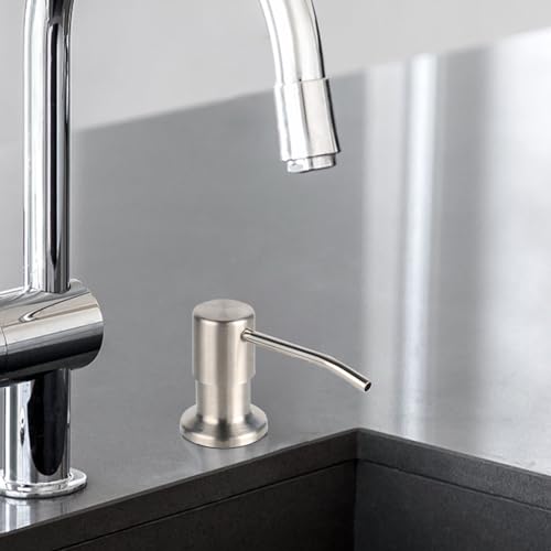 Built in Soap Dispenser for Kitchen Sink, Brushed Nickel Stainless Steel Countertop Pump Head (Plastic Built-in), Dish Soap Hand Lotion Dispenser with Refillable 17OZ Bottle (Brushed Nickel) - color: Brushed Nickel