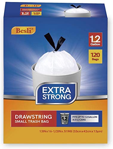 Besli 1.2 Gallon Drawstring Trash Bag Small Garbage Bag,120 Counts (White, 1.2 Gallon) - style: 1.2 Gallon