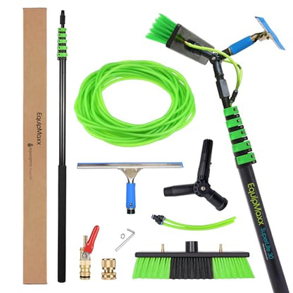 30 Feet Solar Panel Cleaning Brush & Pole Window Cleaner Window Cleaning Solution (Glass, Solar Panel, etc.) Professional Tool Water Fed Pole Kit Scrubber Brush w/Spray Washer & Squeegee - size: 30 FT