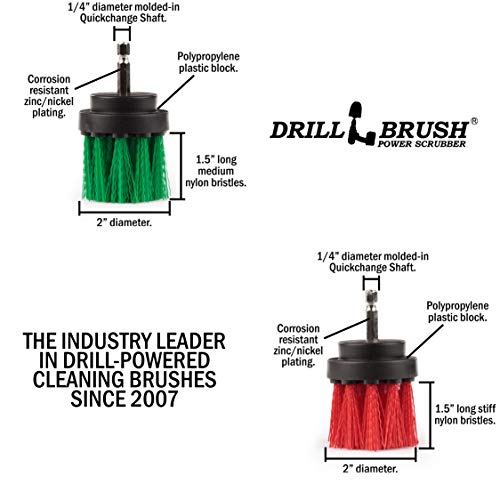 Kitchen Accessories - Round Brush - Kitchen Sink - Drill Brush - Medium Green and Stiff Red 2-inch Spin Brush Set - Grout Cleaner - Stove, Oven Rack, Tile - Bird Bath - Algae, Mold, Mildew, Moss - color: Green / Red