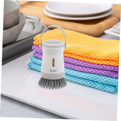 Cabilock Kitchen Scrub Brush with Soap Dispenser Ergonomic Design for Effortless Cleaning of Pots Pans and Sinks Controlled Dispensing for Optimal Soap Release Sturdy and Versatile