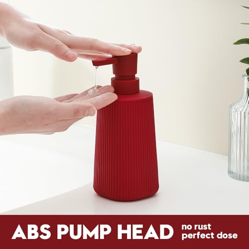 Small Soap Dispenser for Bathroom and Kitchen, Modern Farmhouse Striped Style Plastic Hand Soap Dish Soap Dispenser with Pump Matte Red - color: Red