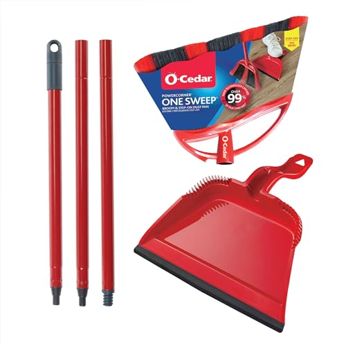 O-Cedar One Sweep Broom & Step-On Dustpan Set | Patented Wave Bristles Remove Over 99% of Dirt in One Pass | Lightweight & Quiet for Pet-Friendly Cleaning - size: PowerCorner One Sweep Broom
