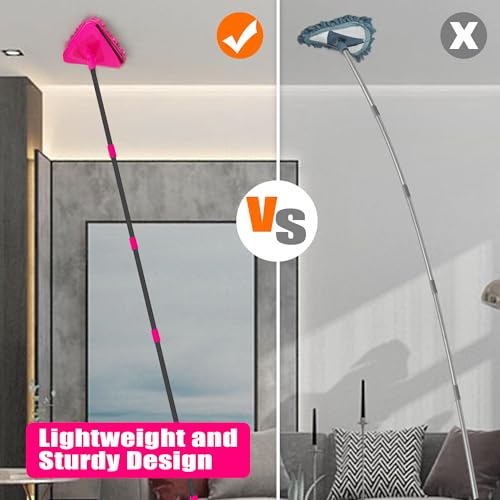 JEHONN Wall Mop with Long Handle 80 inches, Upgraded 180° Collapsible Baseboard Cleaner Tool with Squeegee, Ceiling Duster with 3 Microfiber and 3 Chenille Pads for Cleaning Window, Cabinet (Rose Red) - color: Rose Red