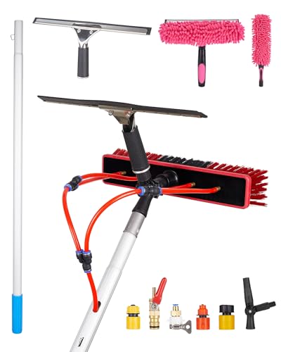 Solar Panel Cleaning Kit, 40ft Water Fed Poles, Long Hose, Brush & Squeegee, 2 Dusting Brush for Solar Panel High Window Roof Cleaning - size: 40ft