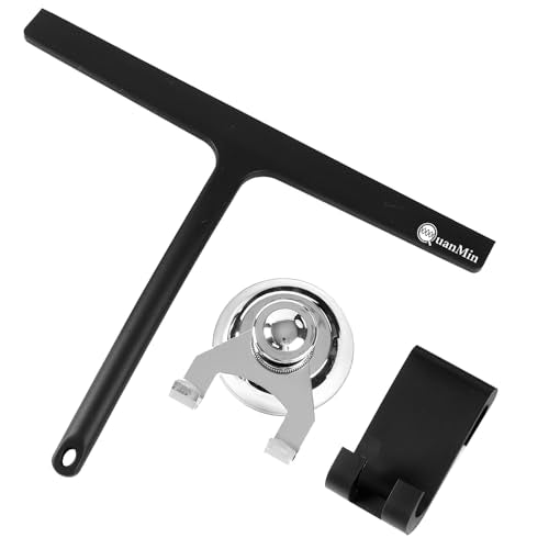 11 Inch Squared Shower Squeegee with Hook & Suction Cup, Stainless Steel Core Silicone Wiper, Streak-Free Cleaner for Glass Doors, Windows, Mirrors, Tile Walls & Car Cleaning (Black) - size: Square Headed-11 inch