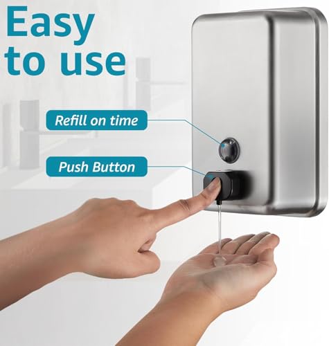 Commercial Wall Mount Soap Dispenser - Stainless Steel Bathroom Hand Soap 38.8oz Liquid - Anti-Leak Pump and Large Capacity Brushed Refillable - size: Vertical 38.8oz Plus