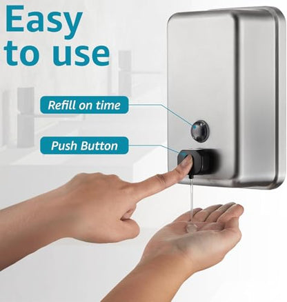Commercial Wall Mount Soap Dispenser - Stainless Steel Bathroom Hand Soap 38.8oz Liquid - Anti-Leak Pump and Large Capacity Brushed Refillable - size: Vertical 38.8oz Plus