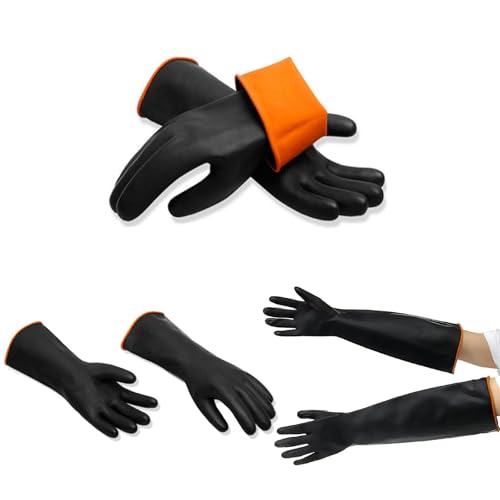 1 Pair Chemical Resistant Gloves, Reusable Long Rubber Dishwashing Gloves, Industrial Safety Waterproof Alkali Oil - size: M/18inch