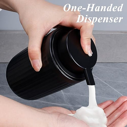BosilunLife Foam Hand Soap Dispenser - Ceramic Black Foaming Soap Dispenser for Bathroom 12oz Refillable Liquid Lotion Soap Dispenser with Rust-Proof foaming Pump for Countertop - color: Black Foam Pump
