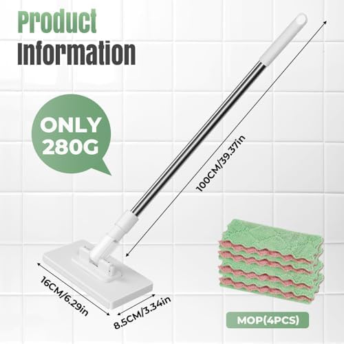 Disposable Dust Mop with Pressure Clamping System, 39 inch Long Handle Wet and Dry Flat Mopping Sweeper Stick with Locking Head & Sweeping Cloths for Multi Surface Floor Cleaning (1 mop+5 Clothes) - color: 1 Mop+5 Clothes