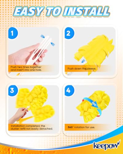 KEEPOW 4+1 Pcs Pads Compatible with Swiffer Reusable Pads with Handle Set | Reusable Fleece Duster Kit With Handle, Washable Pads For Efficient Home Cleaning And Multi-Surface Dust Removal - color: 1yellow+1blue+1purple+1rose Red, size: 4+1 Pack(with hand