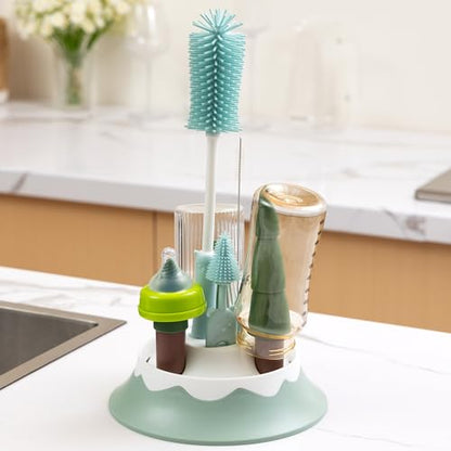 Chemimoso Baby Bottle Drying Rack and Cleaning Set, with Straight Silicone Baby Bottle Brush, Pacifier Brush, Straw Brush, Cup Lid Cleaning Brush, 2025 Xmas Holiday Surprise Gift for Newmom, Z Blue - style: Set, Z Blue