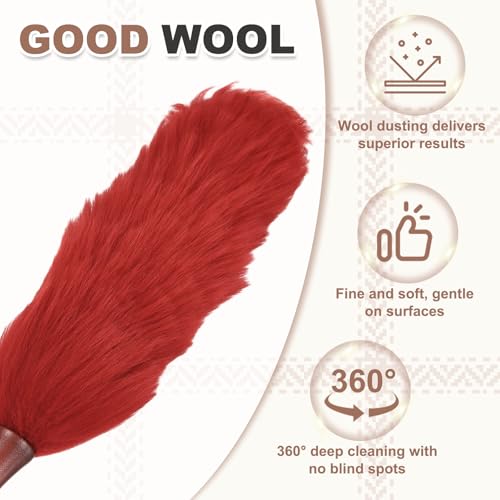 uxcell Wool Duster, 20.5" Natural Feather Cleaner Household Cleaning Duster with Solid Wooden Handle for Cleaning Fans Window Blinds Shelves Furniture, Red - color: Red, size: 20.5"