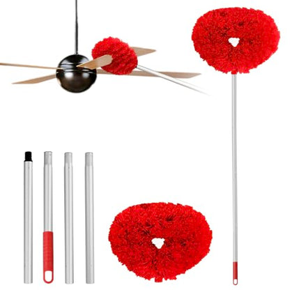 Ceiling Fan Cleaner Duster Reusable Microfiber Ceiling Fan Blade Cleaner Removable Duster with Extension Pole Adjusts 13 to 49.7 Inch for Cleaning Walls Bookshelves Furniture Door Window Top (Red) - color: Red