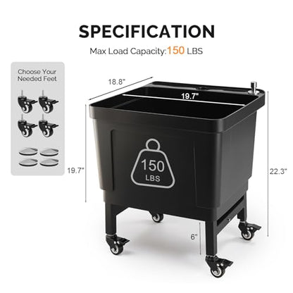 ROVSUN Commercial Mop Sink on Wheels, Plastic Floor Mop Slop Sink, Black Freestanding Mobile Utility Sink for Restaurant, Office, Business, Outdoor, Indoor Use, 19.7L x 18.8W x 22.3H inch