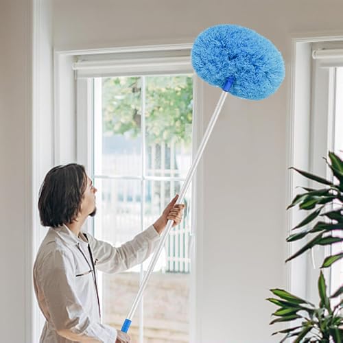 Ceiling Fan Cleaner Duster, Reusable Microfiber Duster with Extension Pole, Removable Dusters for Electric Fans Air Conditioning, Home Car Vents, Curtain (Blue-4Pole) - color: Blue-4pole