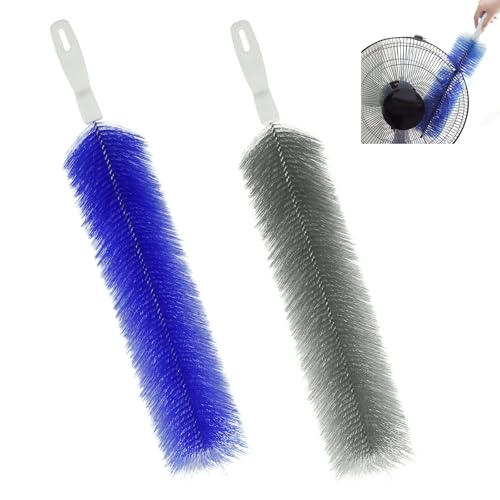 2 Pcs Cobweb Duster, Bendable Fan Cleaner Brushes Set Reusable, Plastic Microfiber Duster for Air Conditioning Shutters,Ceiling Fan, Blades, Curtains,Air Vents(Blue，Gray)