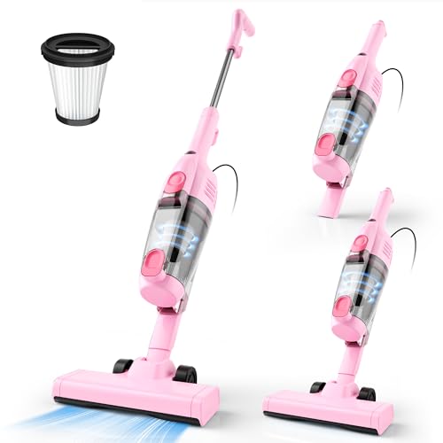 Vazone R6X Corded Stick Vacuum Cleaners for Home, 20Kpa Powerful Suction Stick Vacuum with 16Ft Cord, 2 in 1 Lightweight Handheld Vacuum Cleaner for Hardwood Floor Pet Hair - color: Blush