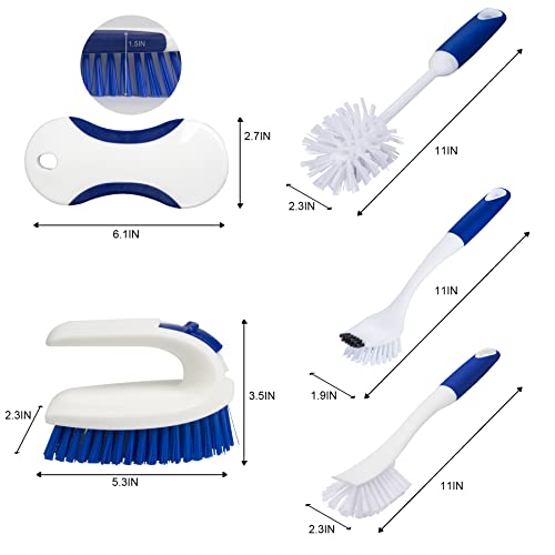 CELOX 5 Pack Kitchen Scrub Brush Set with Ergonomic Handle and 12 Pack Dual-Sided Natural Cellulose Sponge for Dishwashing