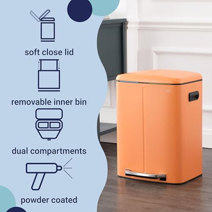 happimess HPM1005K Marco Rectangular 10.6-Gallon Double Bucket Trash Can with Soft-Close Lid, Carrot Cake, Fingerprint Resistant, Modern, Minimalistic for Home, Kitchen, Office, Bedroom, Bathroom - color: Carrot Cake