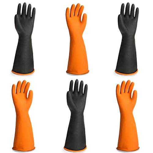 Black Latex Gloves, 3 Pairs 18” Heavy Duty Laboratory Chemical Gloves for Long-lasting Chemical Protection Strong Acid Alkali Resist, Cleaning Dishwashing Long Work Gloves, Extra Large - color: Reversible, Black+orange, size: XL-3Pairs