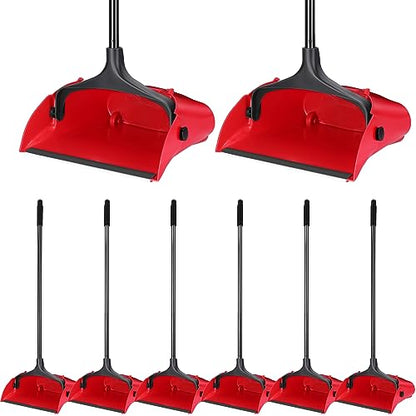 Weewooday 8 Pieces Commercial Lobby Dustpan Plastic Upright Dust Pan with Long Handle Metal Upright Dustpan Heavy Duty for Restaurants Commercial Lobby Garage Home and Outdoors Use (Red) - color: Red