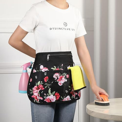 Bafelia Cleaning Apron Caddy for Women with 6 Pockets, Professional Waterproof Cleaning Supplies for Housekeeping - color: Peony