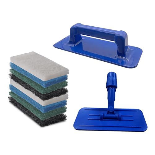 Scrub Doctor 8-Pack of 10 x 4.5 x 1 in. Assorted Large Scrub Pads with Pole Adapter and Handheld Scrub Pad Holder, Set of Light to Strongly Abrasive Scrubbing Pads for Various Purposes - color: Variety of Color, size: Pack of 8