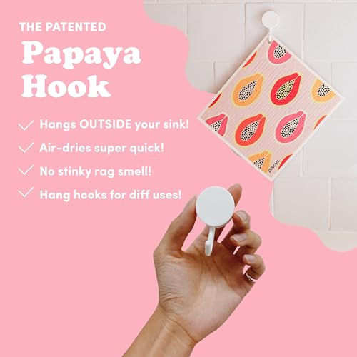 Papaya Reusable Paper Towels, Premium Swedish Dishcloths with Hook, Non-Scratch Reusable Paper Towel, 1 Sheet Replaces 17 Rolls - 2 Sheets, 1 Hook - color: Mod Papayas
