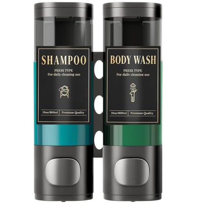 Luxspire Shampoo and Conditioner Dispenser, No Drill Wall Mounted Shower Soap Dispenser 2 Chamber with Waterproof Labels, Easy Refill Soap Dispenser for Bathroom Hotel Kitchen, Gray - color: Gray, size: 2 Chamber